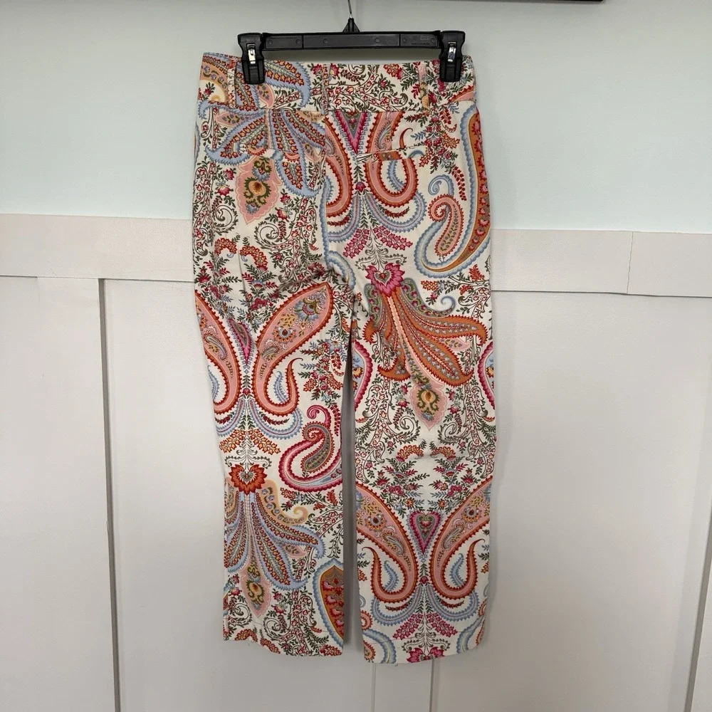 J Crew Cropped Pants Women's Size 0‎ Paisley 100% Cotton Preppy Colorful Spring